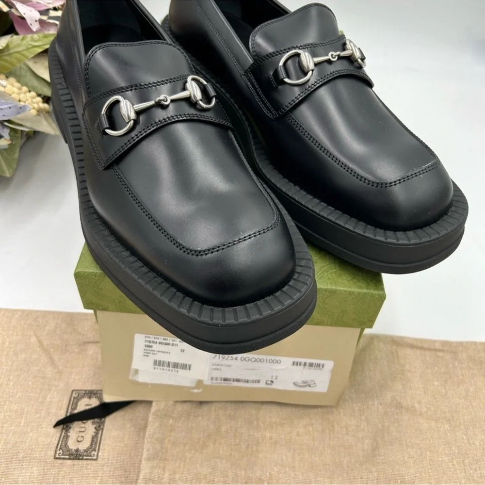 Men’s Gucci, leather chunky horse bit loafers size 12 made in Italy